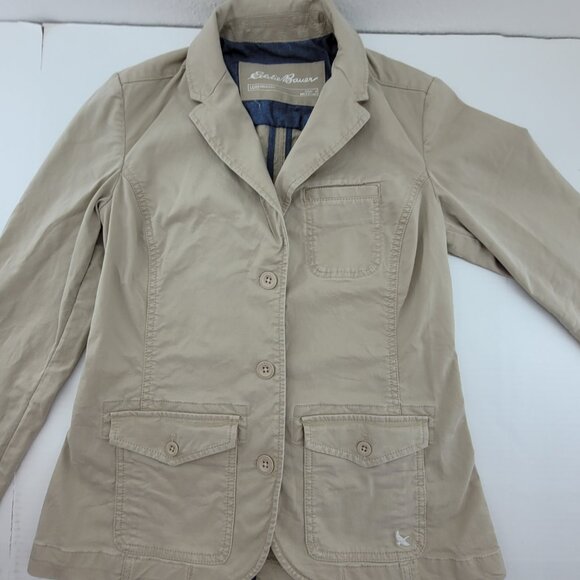 Eddie Bauer Jacket Womens 4 Khaki Legend Wash Blazer Twill Denim Utility Chore - Picture 7 of 13
